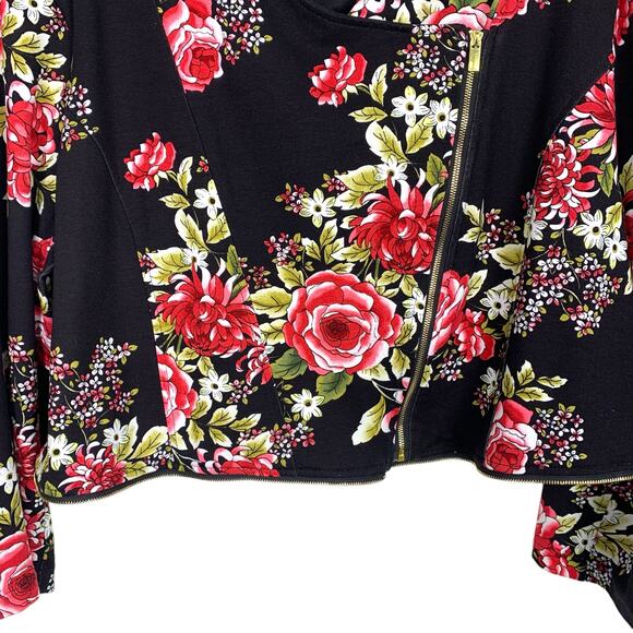 IMAN Women's 2XL Black Pink Red Floral Convertible Motorcycle Jacket - Picture 2 of 13